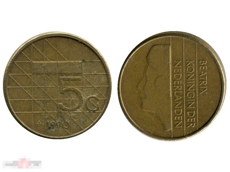 5 гульденов Нидерландов 1990 г.