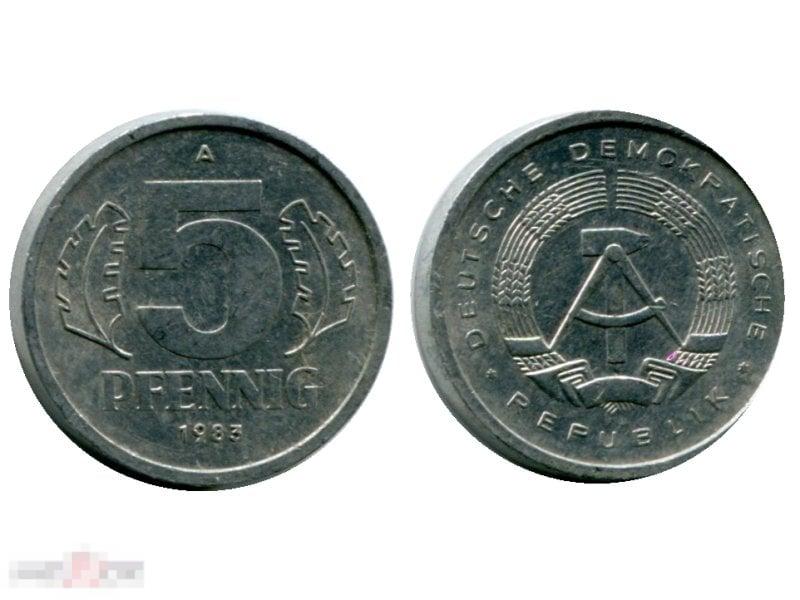 5 пфеннигов ГДР 1983 г. (А)