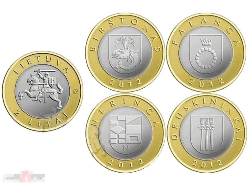 Набор 4 монеты Литвы 2012 г., Курортные города