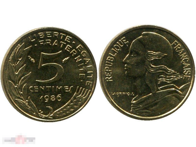5 сантимов Франции 1986 г.