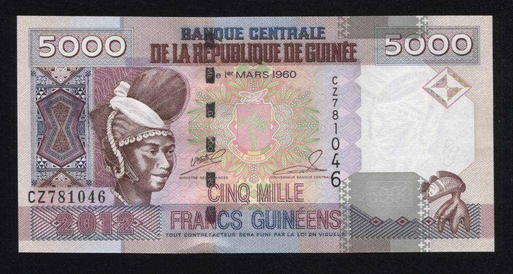 Гвинея 5000 франков 2012 UNC пресс 46