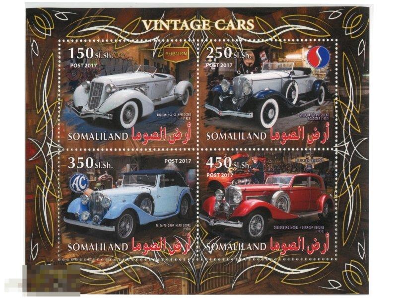 Лист марок Сомалиленд 2017 г., Ретро автомобили (4 шт.)
