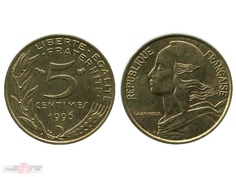 5 сантимов Франции 1996 г.
