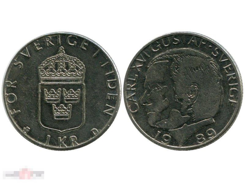 1 крона Швеции 1989 г.