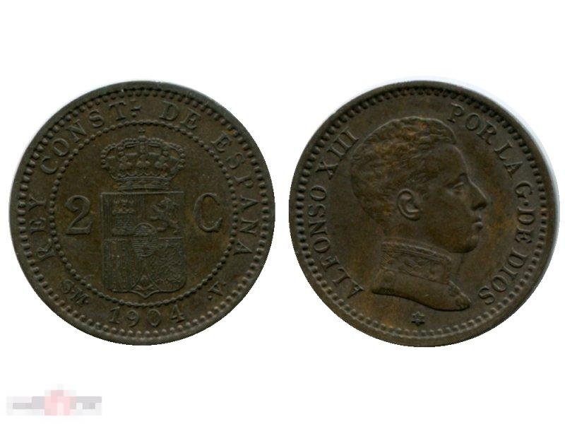 2 сентимо Испании 1904 г. Альфонс XIII.