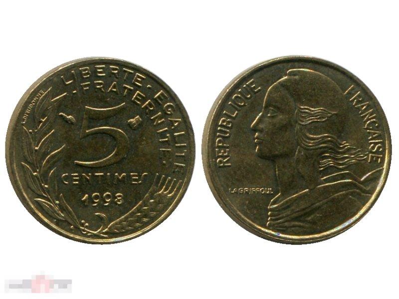 5 сантимов Франции 1998 г.