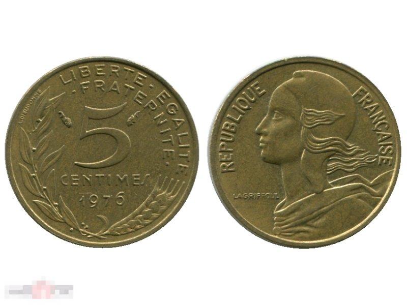 5 сантимов Франции 1976 г.
