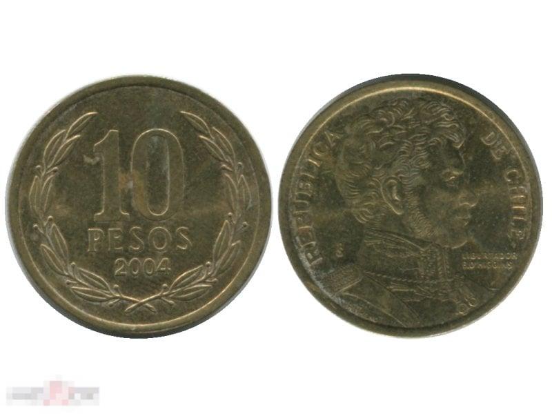 10 песо Чили 2004 г.