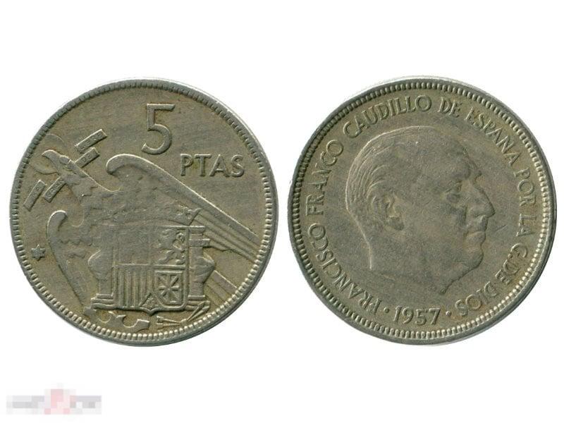 5 песет Испании 1957 г.