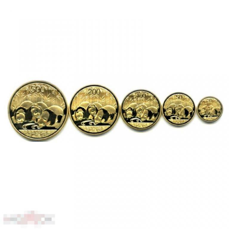 Набор жетонов 20, 50, 100, 200, 500 юаней Китая 2013 г. Панды