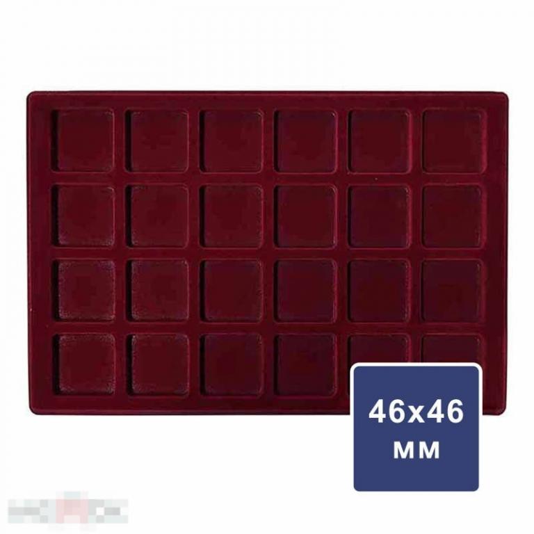 Планшет для монет на 24 ячейки, 46*46 мм с крышкой бордовый