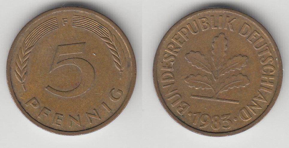 Германия ФРГ 5 пфеннигов 1983 F М