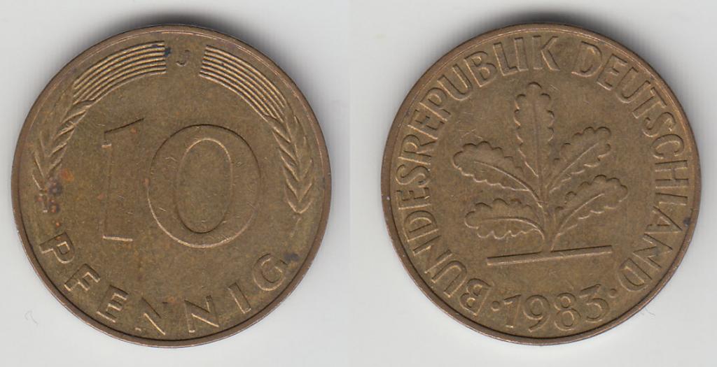Германия ФРГ 10 пфеннигов 1983 J М