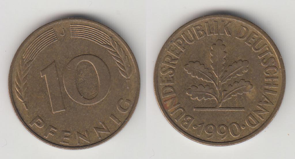 Германия ФРГ 10 пфеннигов 1990 J М