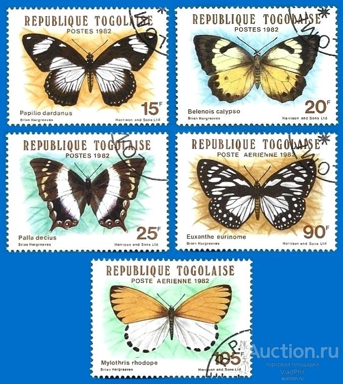 Того 1982 MiNr 1607-11. Бабочки (1.4 € | $ 1.6) CTO