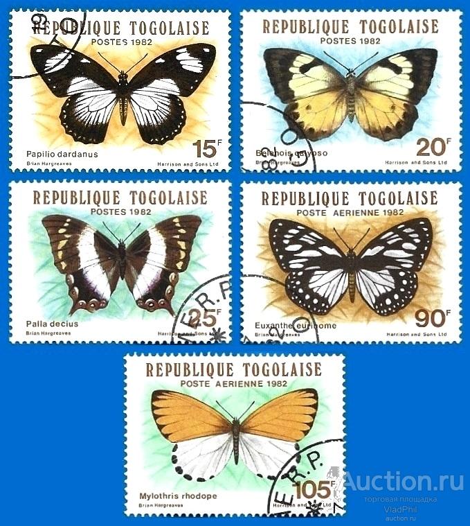 Того 1982 MiNr 1607-11. Бабочки (1.4 € | $ 1.6) CTO