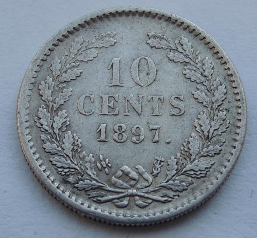 10 центов 1897 года, Вильгельмина, Нидерланды, серебро.