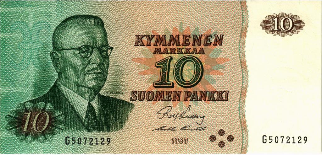 10 марок 1980 Финляндия, UNC  ПРЕСС   