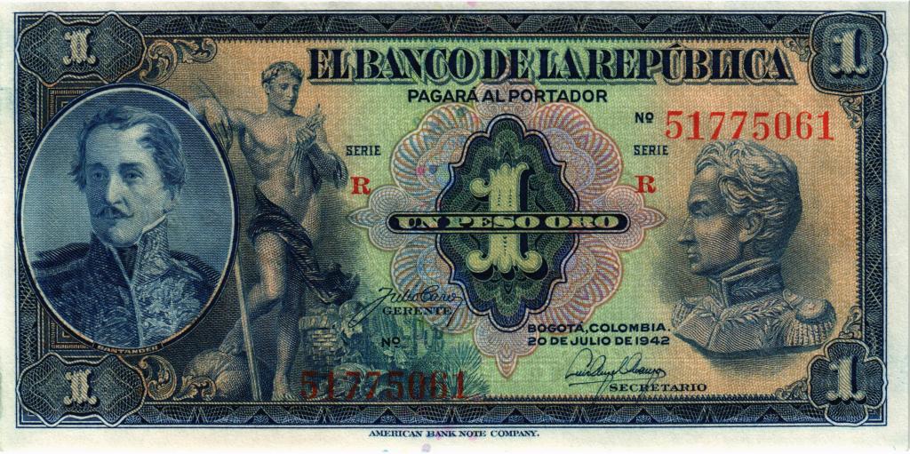 1 песо 1942 Колумбия, UNC  ПРЕСС  