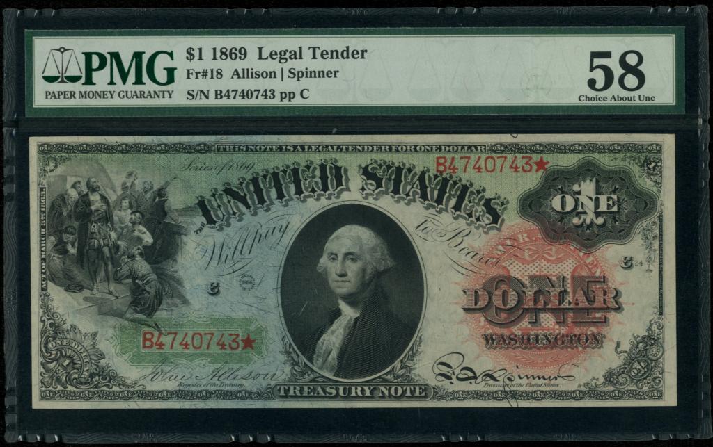 США. Legal tender. 1 доллар 1869 г. aUNC 58!