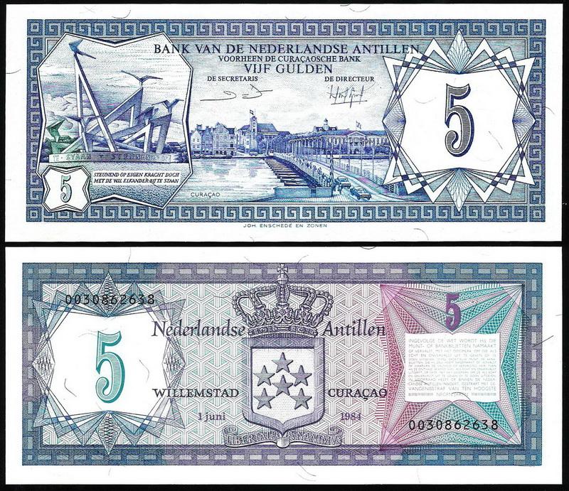 Нидерландские Антиллы антилы 5 гульденов 1984 год. UNC