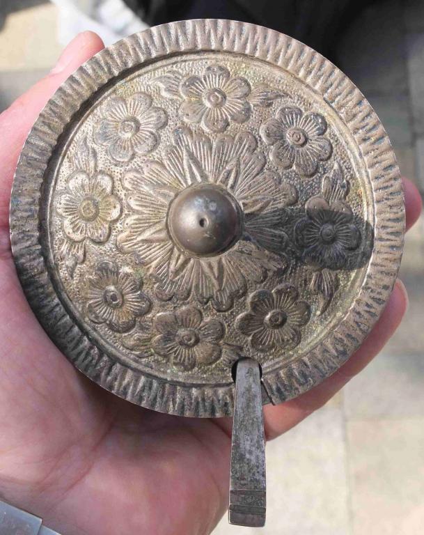 сахарница латунная, серебрение, с ложкой, старинная