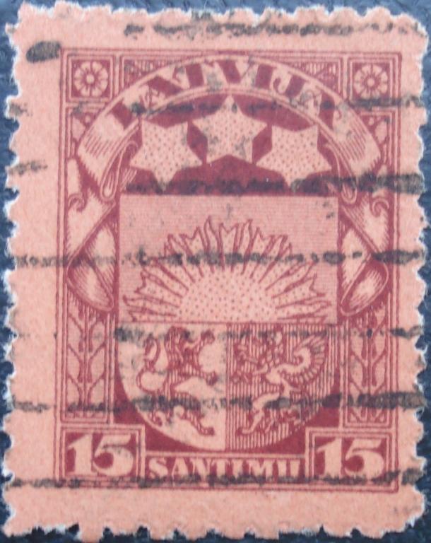 1925 г. Латвия. Mi № LV 104. Стандарт. 15 сантимов. Гаш.