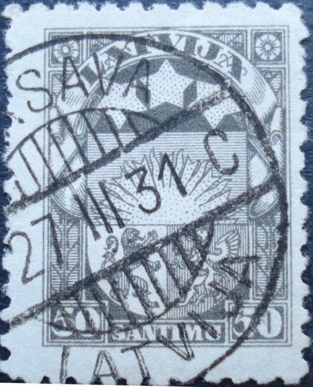 1929 г. Латвия. Mi № LV 152. Стандарт. 50 сантимов. ВЗ Свастика. Гаш.
