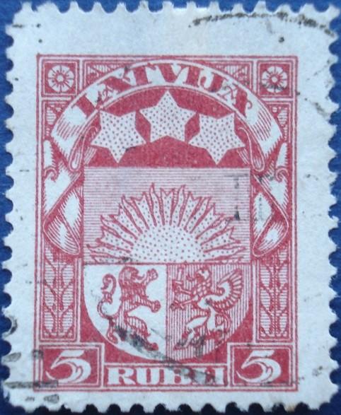 1922 г. Латвия. № LV 81. Стандарт. 5 рублей. ВЗ Линии. Гаш.