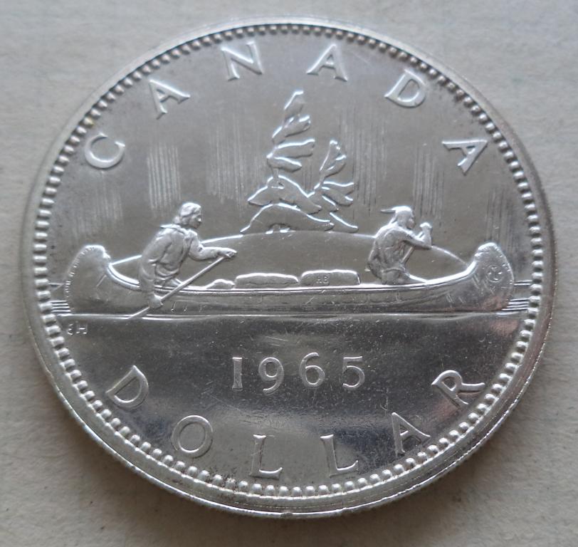 Канада  1 доллар  1965 год   Серебро   Каноэ    п.5