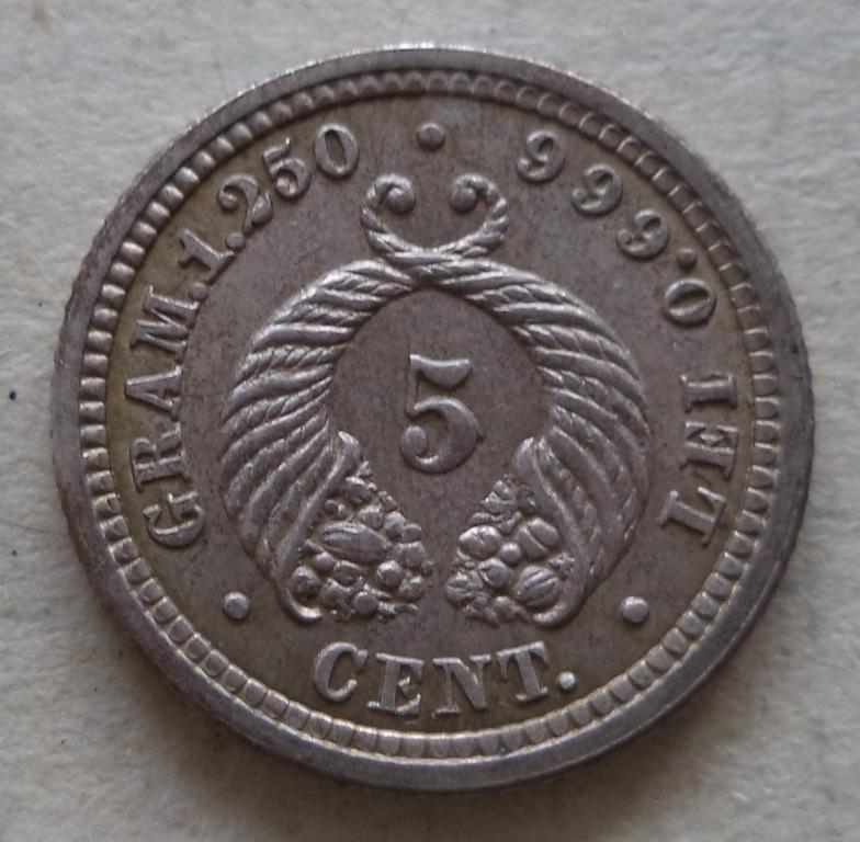 Колумбия 5 сентаво  1902 год   Серебро     п.5