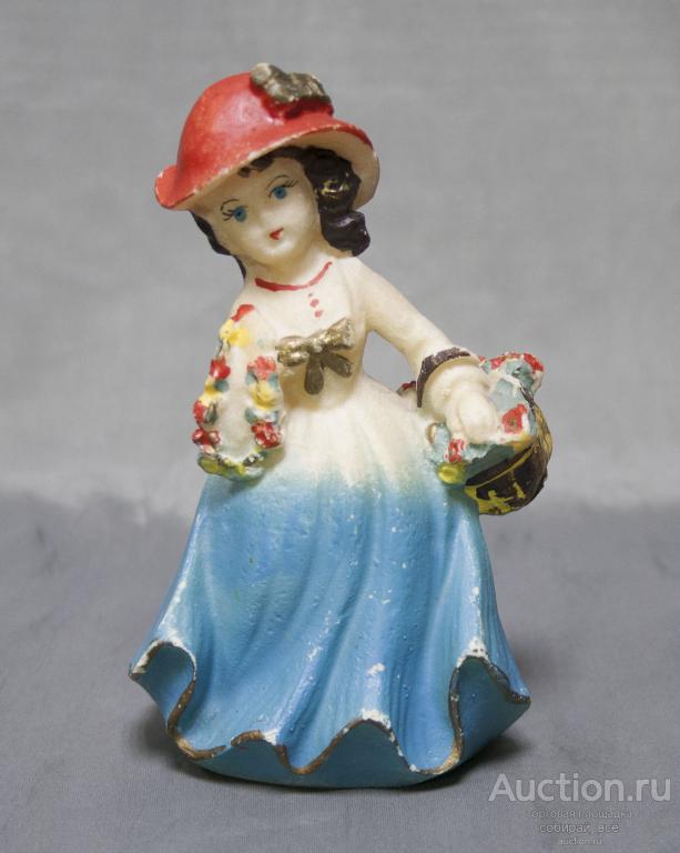 Статуэтка Девочка с корзинкой, композиционная масса, высота 13 см  (10)