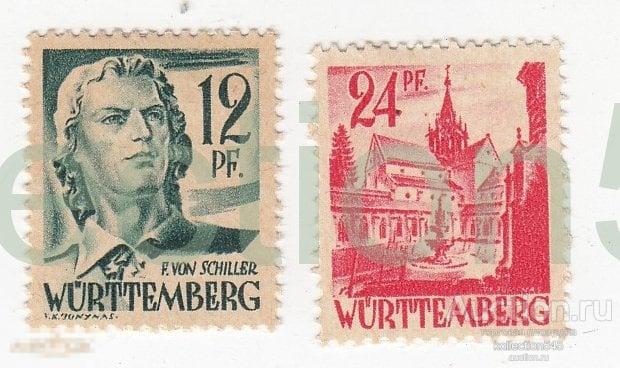 Оккупационная зона Вюртемберг 1947г. 2 марки. Чистые.