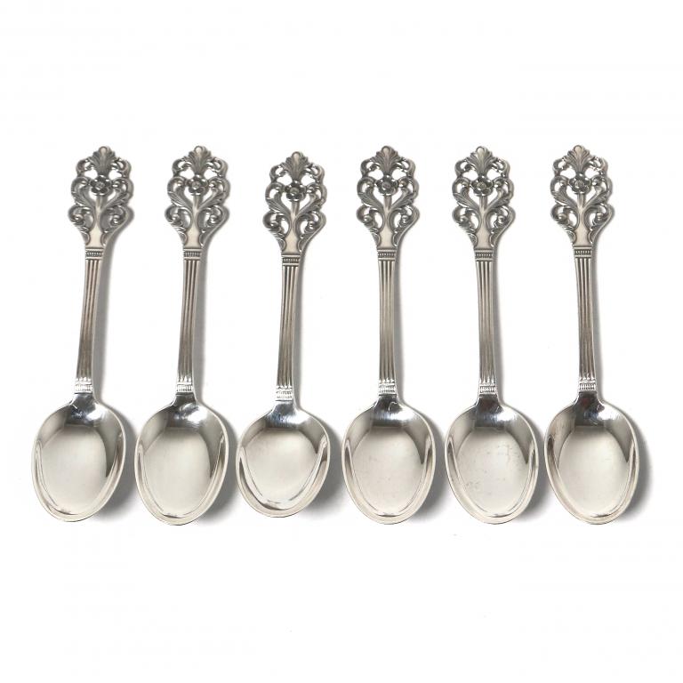 Серебряные кофейные ложки, 6 шт. Норвегия