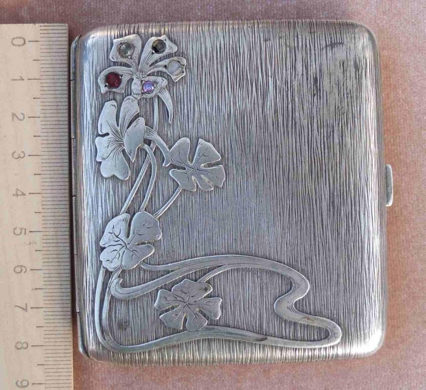серебряный портсигар 800 проба, Германия, стиль модерн, 19 век