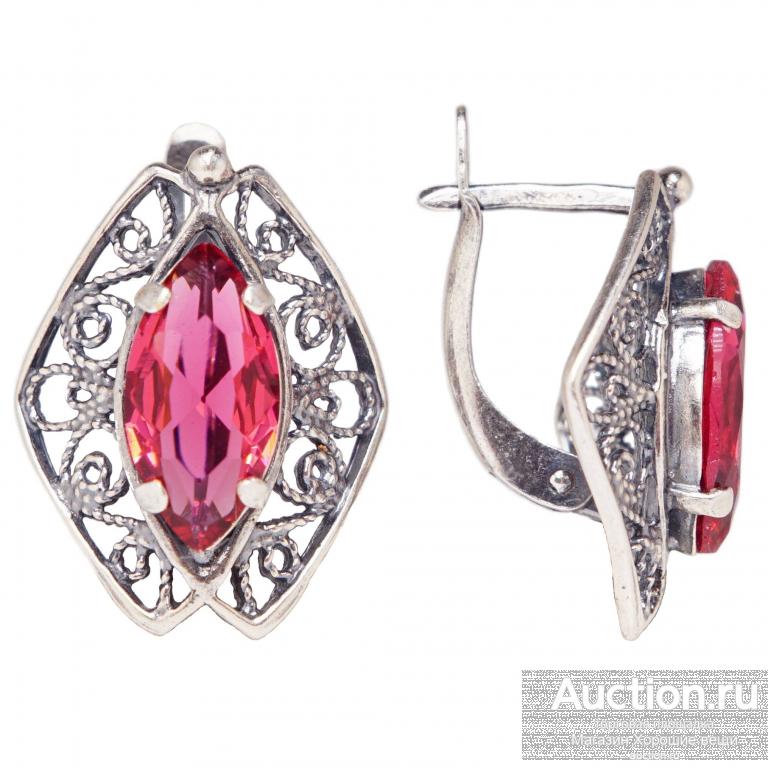 Серьги ажурные турмалин посеребрение комплект сережки скань филигрань 429 Хорошие вещи