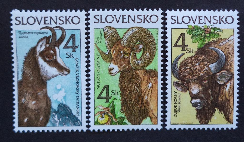 Словакия  1996 г.  Фауна . Охрана Природы . Баран . Козел . Зубр  **   Л.54