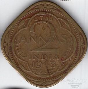 Индия 2 анны 1943 года.