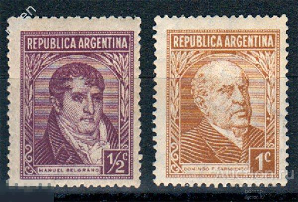 АРГЕНТИНА 1935 НАЦИОНАЛЬНЫЕ ГЕРОИ ГЕНЕРАЛ БЕЛГРАНО ПОЛИТИК САРМЬЕНТО 47-1-139