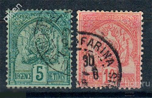 ФРАНЦУЗСКИЙ ТУНИС 1888 1893 КОЛОНИИ ГЕРБ СТАРИННЫЕ МАРКИ 19 ВЕКА 47-4-35