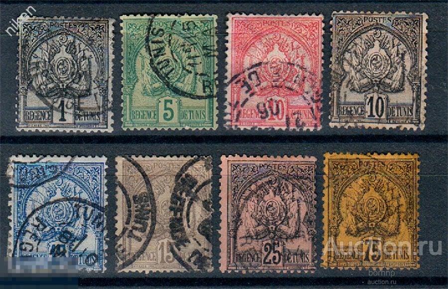 ФРАНЦУЗСКИЙ ТУНИС 1888 1893 КОЛОНИИ ГЕРБ СТАРИННЫЕ МАРКИ 19 ВЕКА 47-4-37