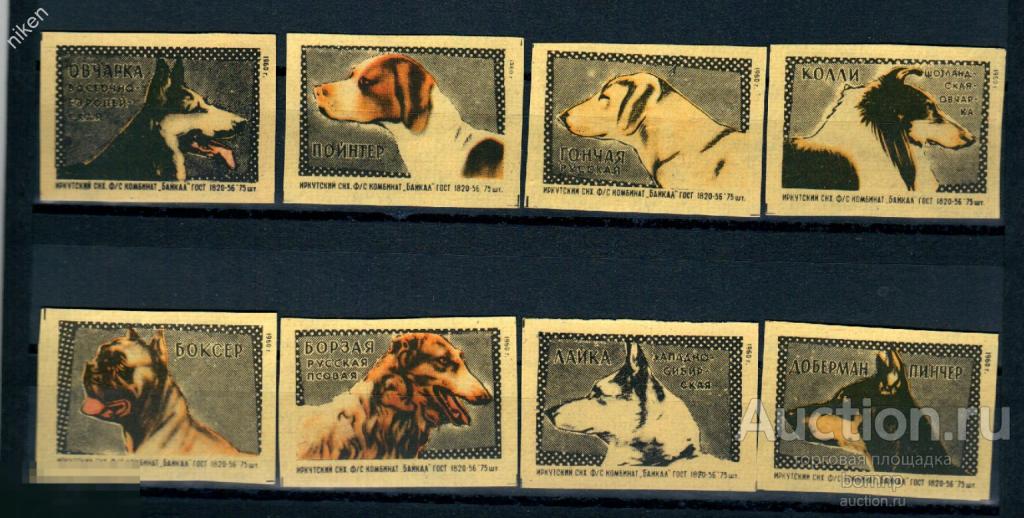 СПИЧЕЧНЫЕ ЭТИКЕТКИ СССР 1960 ФАУНА ПОРОДЫ СОБАК ФАБРИКА БАЙКАЛ 53-1-131
