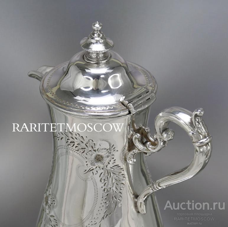 Кофейник чайник старинный антикварный латунь серебрение Англия 7