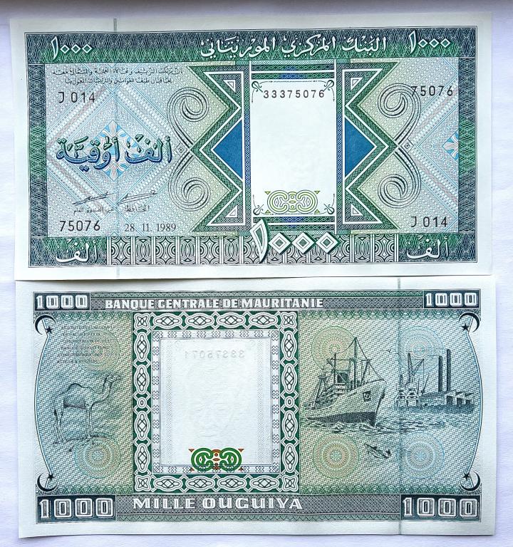 МАВРИТАНИЯ 1000 УГИЯ 1989 ГОД UNC