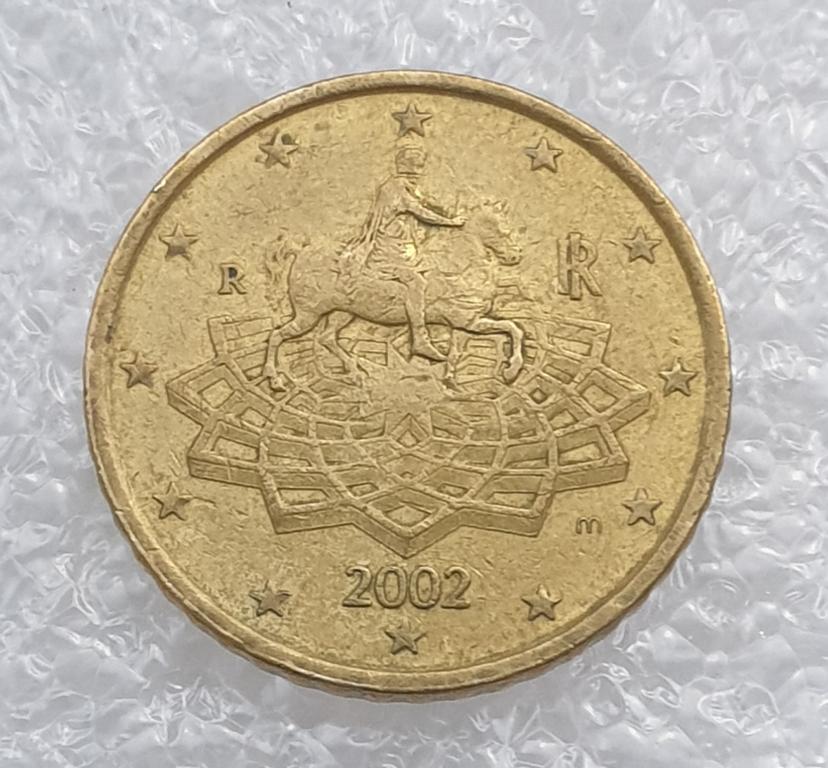 50 евро центов (евроцентов, euro cent) 2002 года Италия