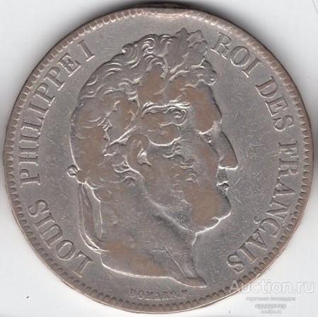 Франция 5 франков 1843 года. Серебро