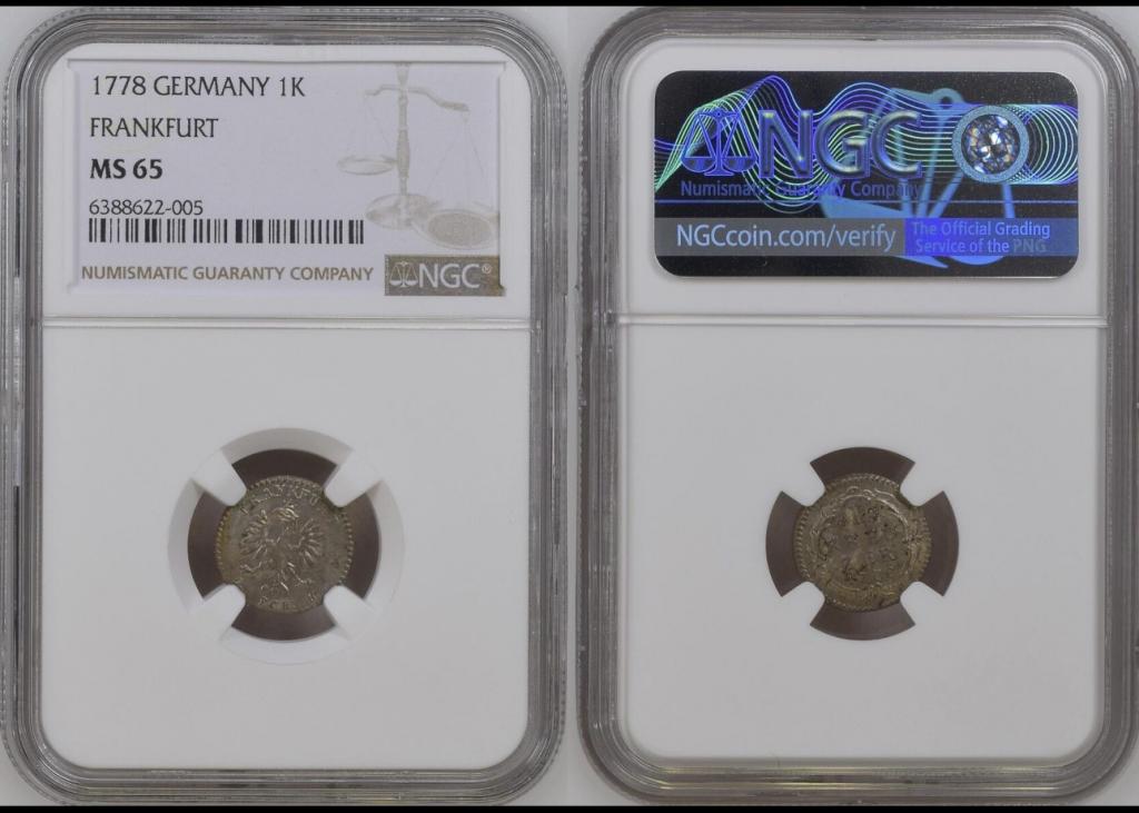 Германия Франкфурт 1 крейцер 1778 года NGC MS65 Топ Поп! F#899