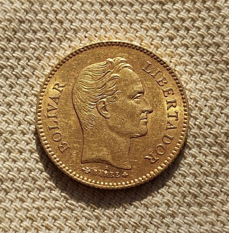 5 венесолано 1875 года.Венесуэла.золото