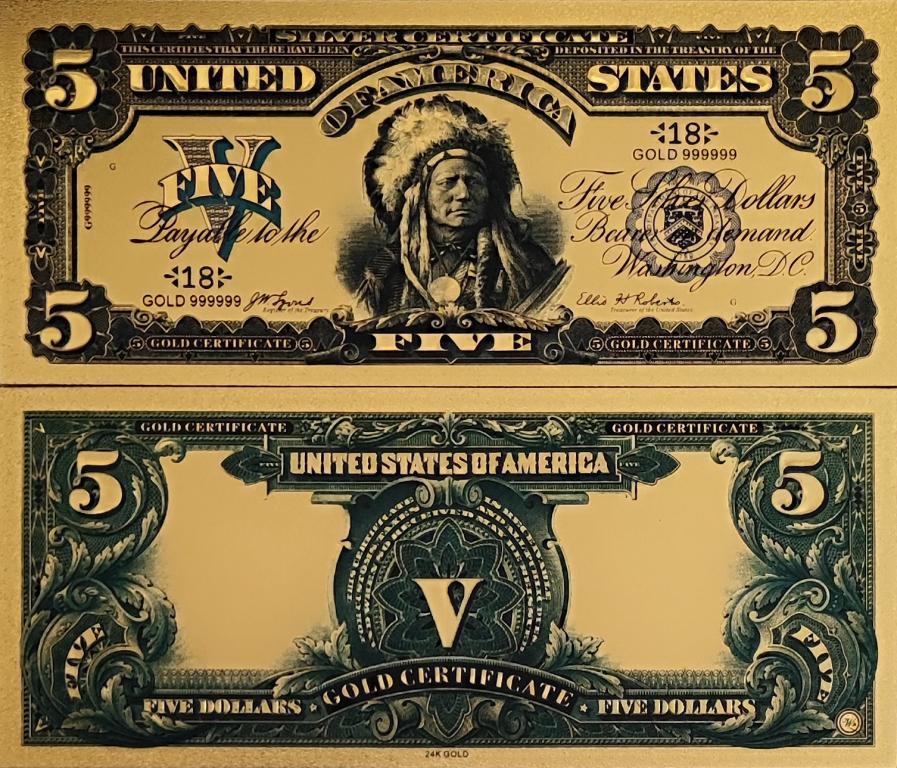 Сувенирная пластиковая банкнота США 5 долларов