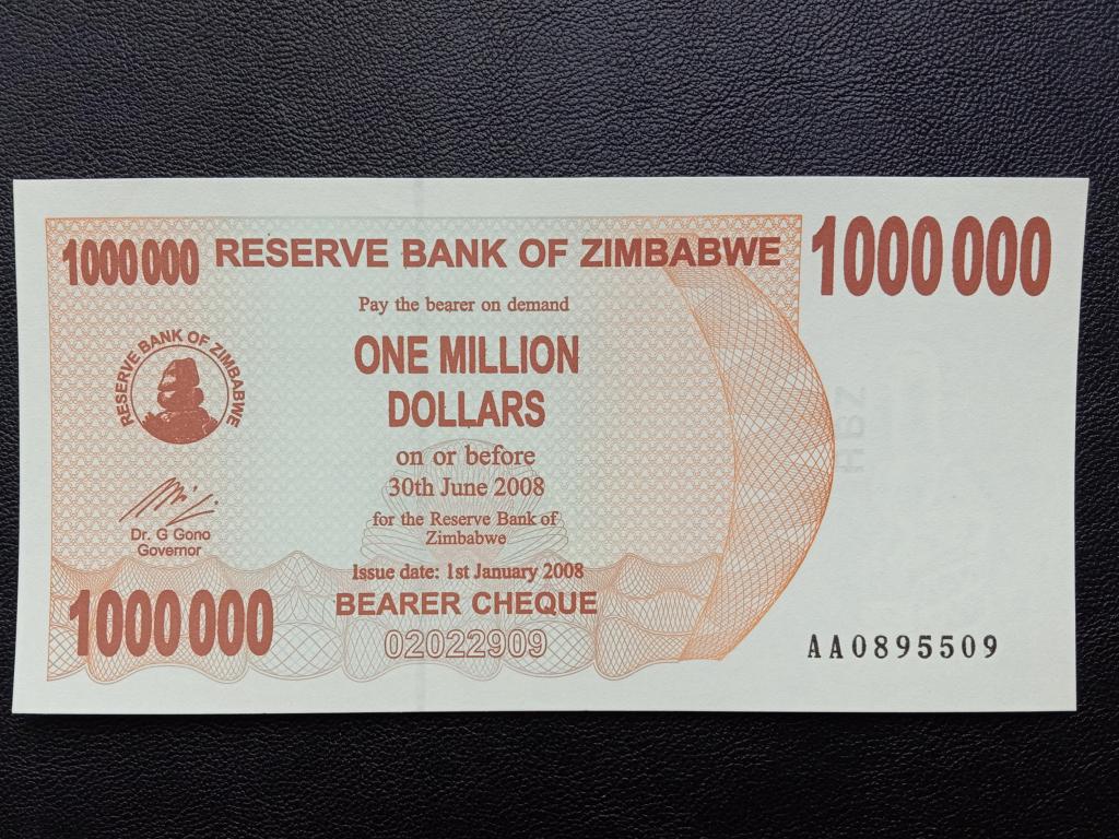 Зимбабве 1000000(1 млн) долларов 2008г.   UNC   Р.53